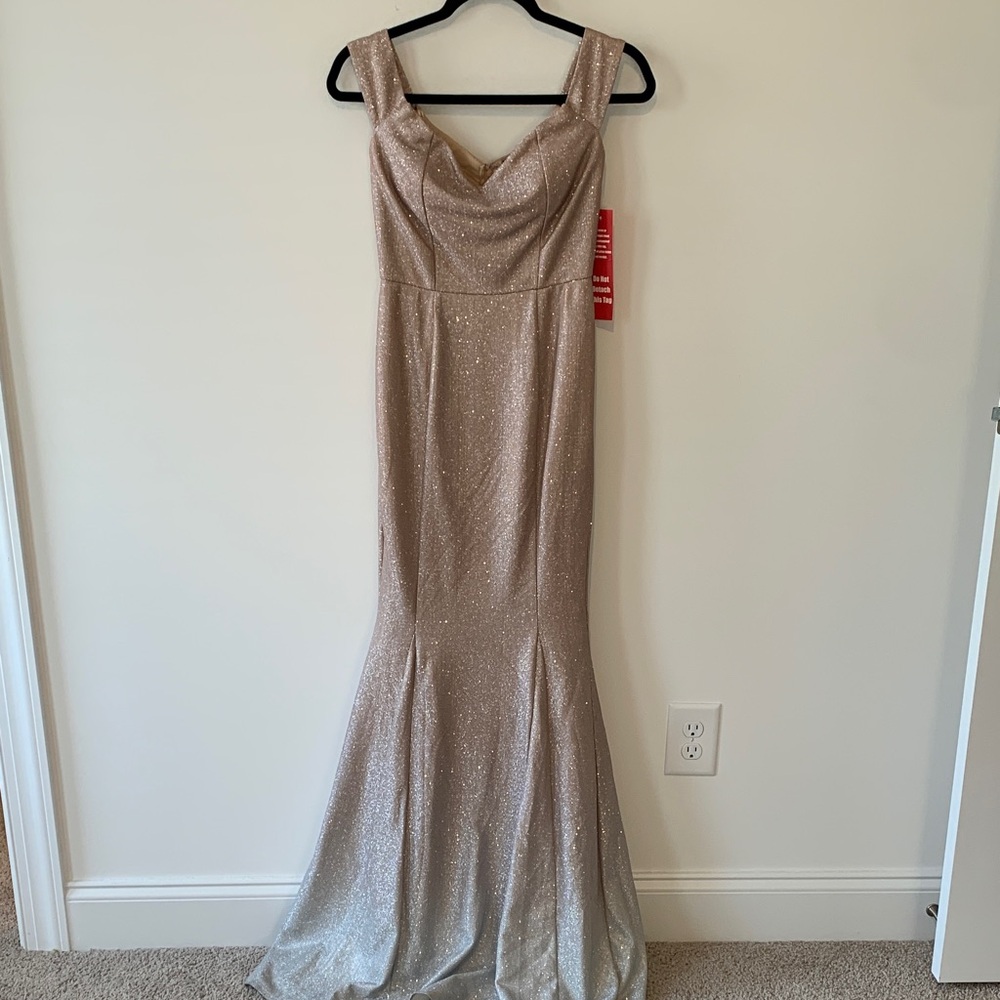 Crystal Doll Strapless Glittering Silver Dress ombré with train size 3 NWT